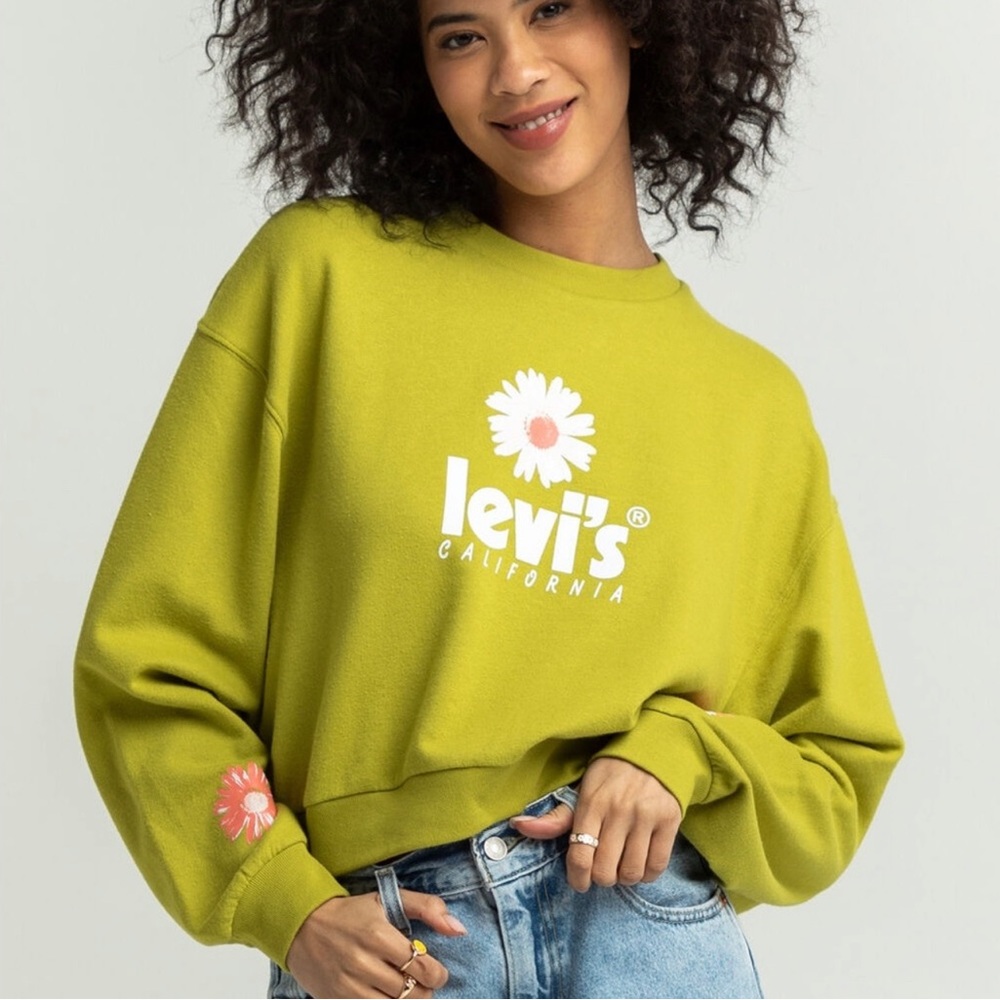 Levi's Green Flower Cropped Crewneck Sweatshirt Size Small